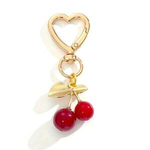 Cherry Bag Charm Keychain Purse Trendy Stylish Glam Bomb Y2K Fruit Gold Heart